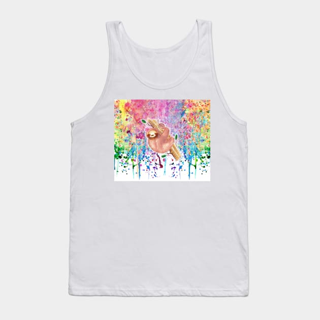 Girly Sloth Watercolor Rainbow Paint Drip Tank Top by saradaboru